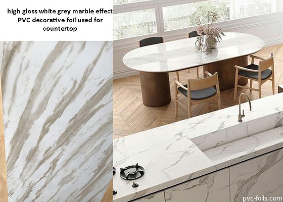 Pellicola decorativa in PVC effetto marmo grigio bianco lucido per controsoffitto