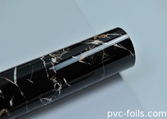 Film decorativi in PVC a granello di marmo nero ad alto lucido per la laminazione 2D, impermeabili